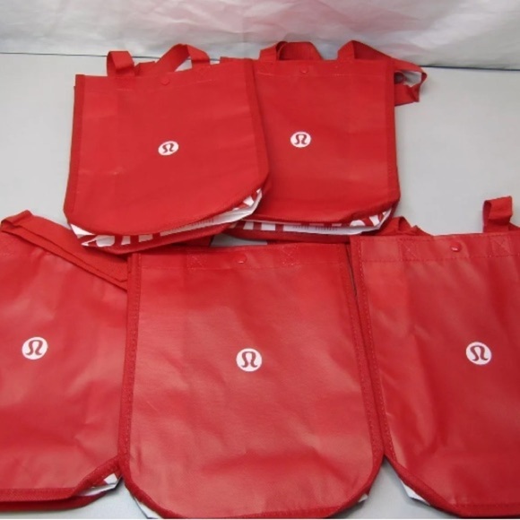Lululemon Small Reusable Shopping Tote Bags Red Lot of 5 NWOT - Picture 1 of 11